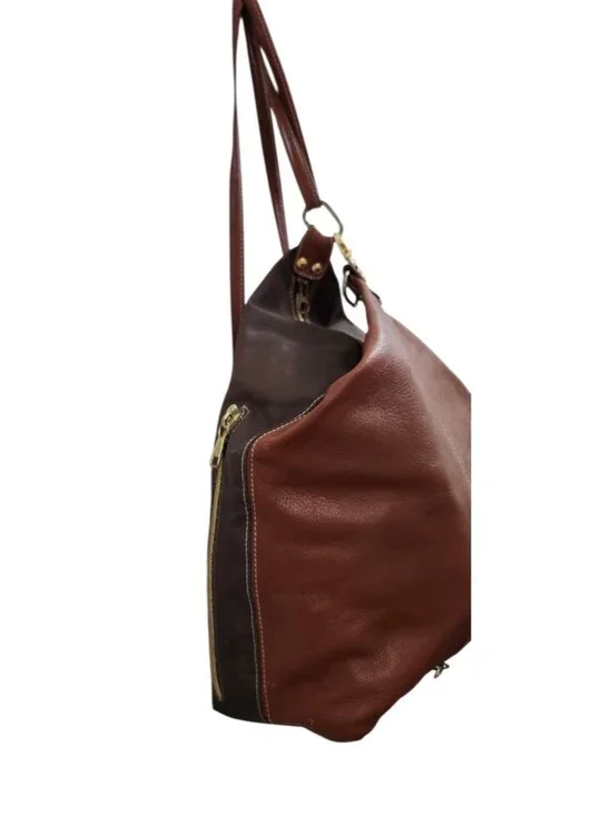 Isanti Italy Leather Backpack Brown Black Large Slouchy Minimalist Made In Italy - Picture 5 of 11